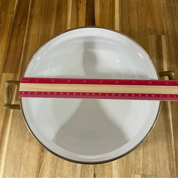 Tabletops Unlimited Vintage Enamel Pot Gold Trim Knob Handles Flower Design Dar - Picture 5 of 9